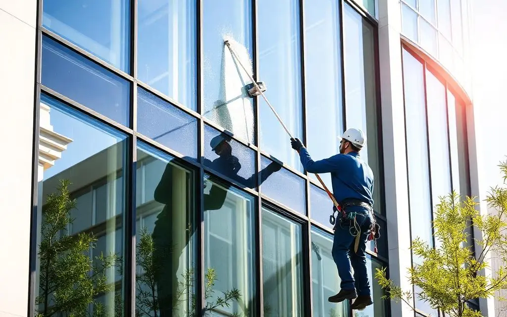 Glasreinigung von Bürogebäuden in München: Methoden, Intervalle und Sicherheit